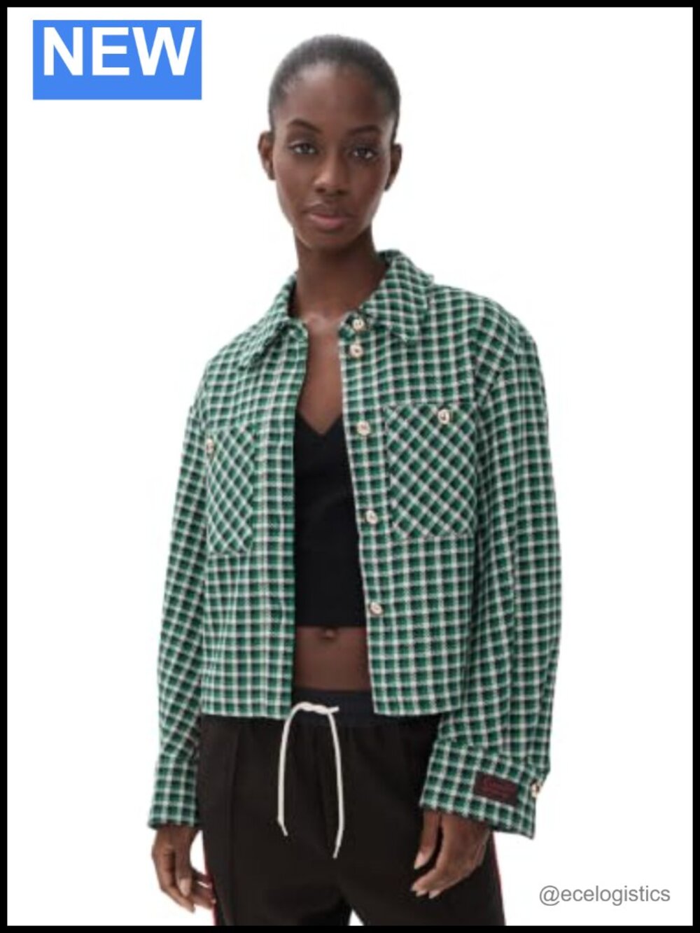 Wool Blend Kitten Button Front Jacket Houndstooth